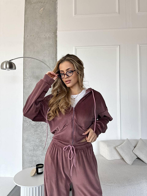 Женский повседневный костюм двойка: кофта и штаны велюр Какао, 46/48 Одесса - изображение 10