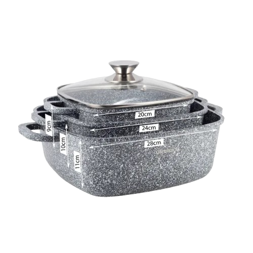 Набір каструль 7 предметів квадратні (каструлі d20-2,3л/d24-4,4л/d28-6,5л + прихватки) Ofenbach Житомир - фото 5