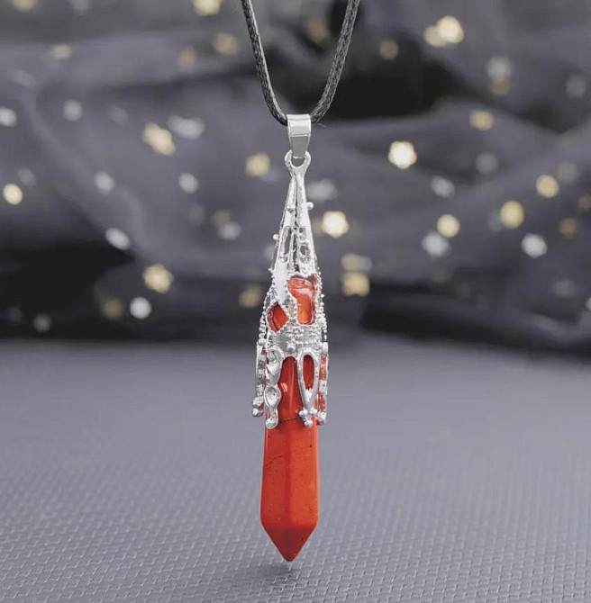 Підвіска маятник з червоної яшми на шнурку, натуральний камінь, 60×10 мм Київ - фото 1