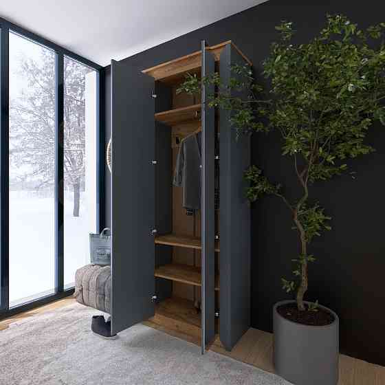 Шафа-пенал із дзеркалом Еверест Нордік-800 Графіт + Дуб крафт золотий (DTM-5540) Львів