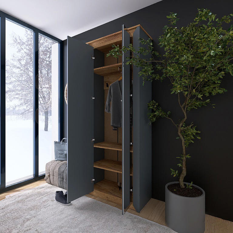 Шафа-пенал із дзеркалом Еверест Нордік-800 Графіт + Дуб крафт золотий (DTM-5540) Львів - фото 5