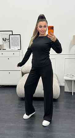 Женский базовый костюм двойка: лонгслив и штаны трикотажный рубчик Черный, 46/48 Одесса