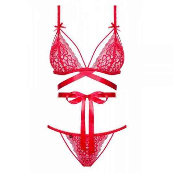 Комплект кружевной Obsessive Lovlea с лентами, красный, L/XL Sex Aura Киев