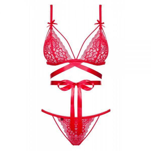 Комплект кружевной Obsessive Lovlea с лентами, красный, L/XL Sex Aura Киев - изображение 4