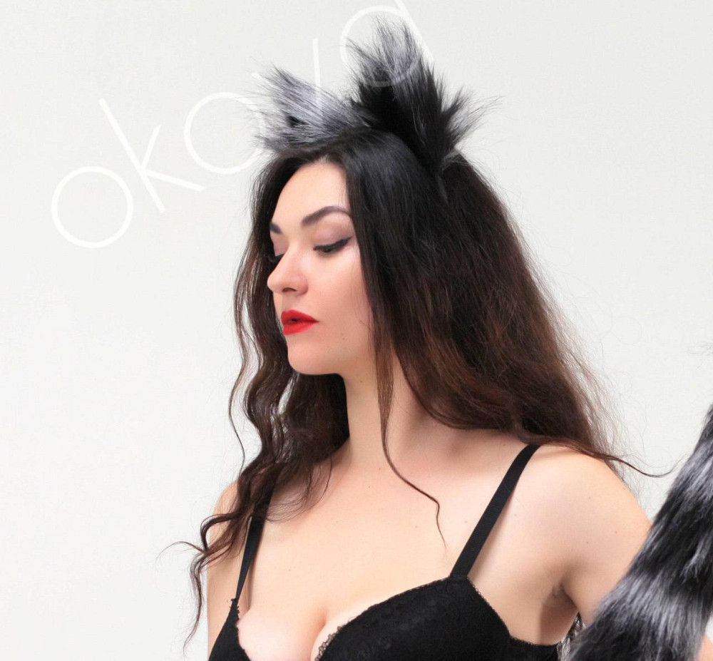 Хутряні вушка кішки, Чорнобурі з чорним OKOVA Sex Aura Київ - фото 2