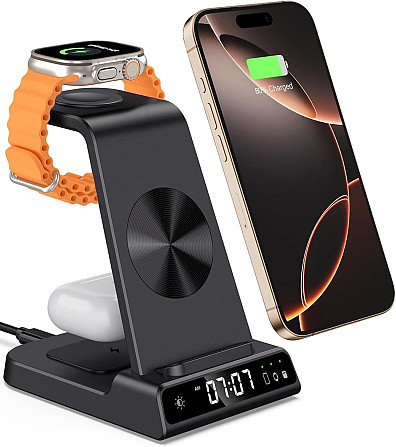 Бездротова зарядна станція 3в1 для iPhone 16/15/14/13/12 Pro, Apple Watch Ultra/9/8/7/6/5, AirPods P Київ - фото 1
