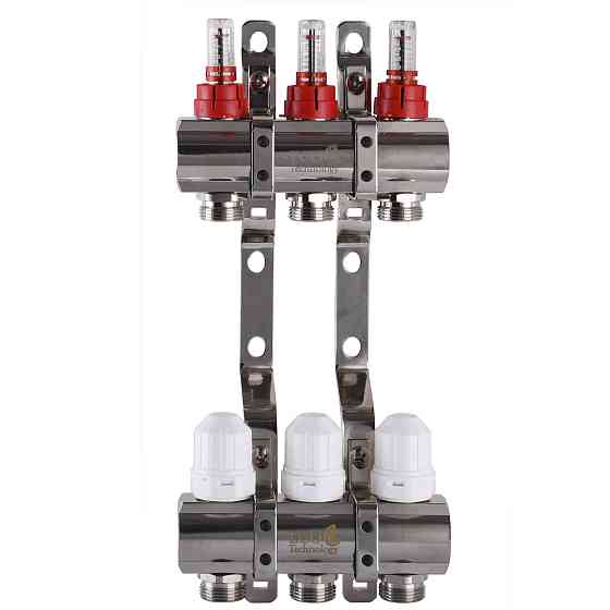 Колектор з вимірювачем витрат, регуляторами та кріпленням ECO 001D 1″x3 Тернопіль