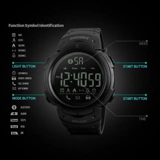 Спортивные женские смарт часы Skmei 1301 Шагомер Bluetooth ударопрочные Черный Винница - изображение 7
