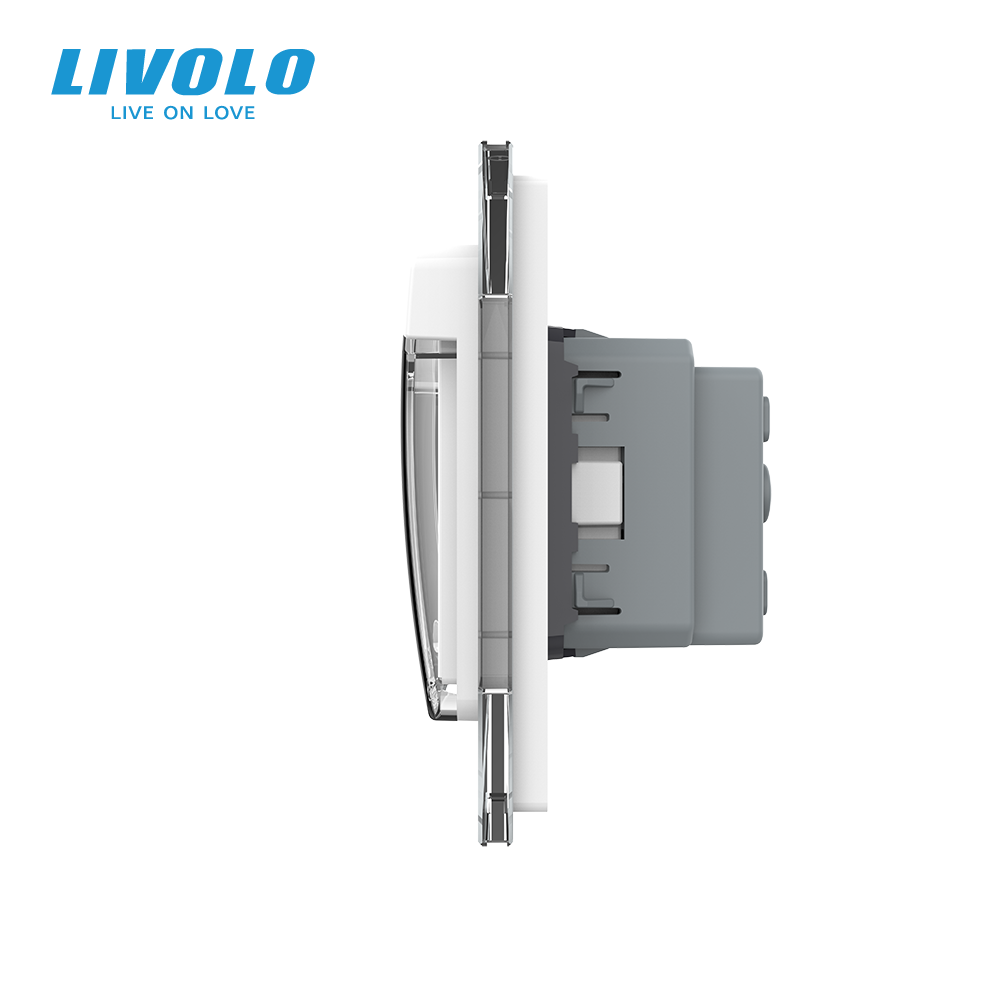 LIVOLO Сенсорний вимикач + подвійна розетка вологозахисна з кришкою IP44, з заземленням, біла с Коломия - фото 4