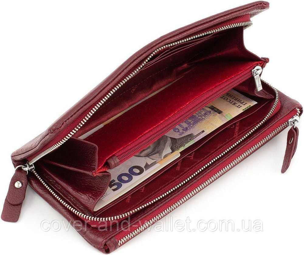 Бордовий жіночий гаманець-клатч із натуральної шкіри на два відділення ST Leather Київ - фото 6