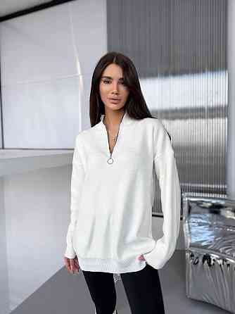 Жіночий стильний подовжений оверсайз светр із блискавкою  в’язка 50% коттон / 50% акрил Одеса