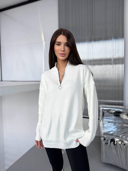 Жіночий стильний подовжений оверсайз светр із блискавкою  в’язка 50% коттон / 50% акрил Одеса - фото 1