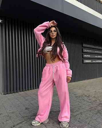 Женский стильный и теплый флисовый костюм двойка Розовый Одесса