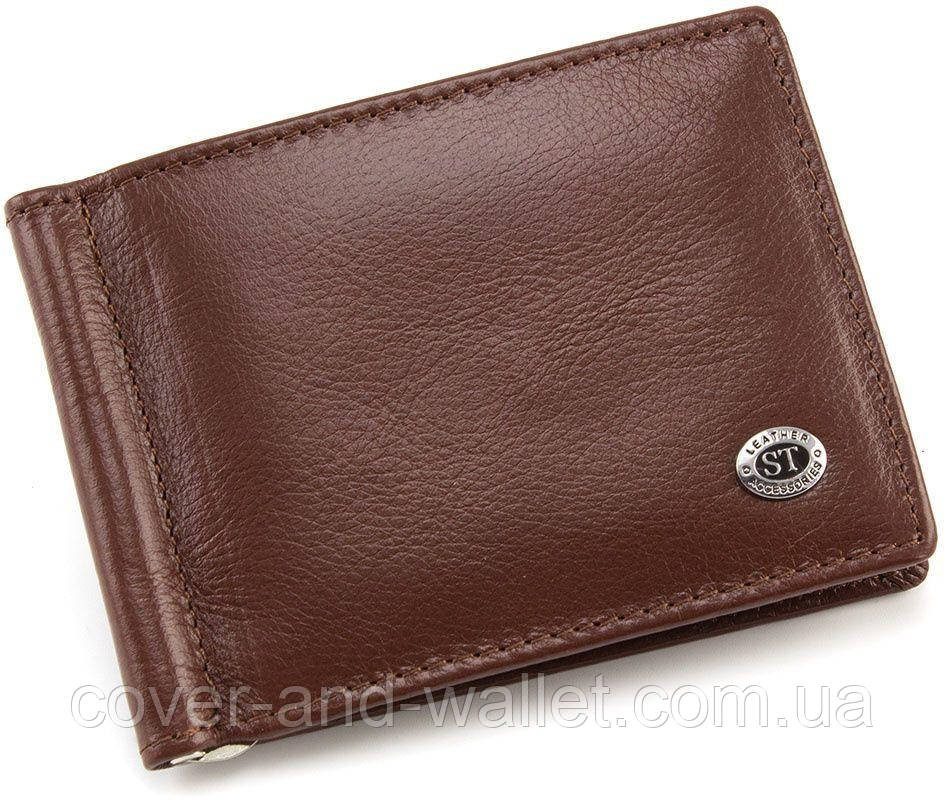 Коричневый кожаный зажим для купюр с блоком для карт ST B470 coffee Киев - изображение 5