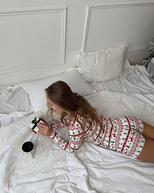 Жіночий домашній святковий комбінезон принтований мікродайвінг Біло-зелений, 46-48 Одеса - фото 3