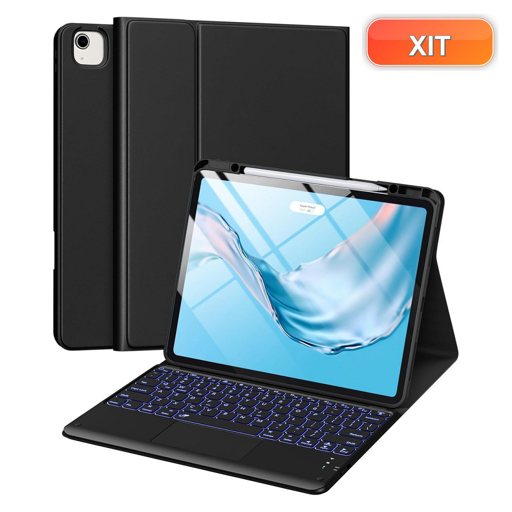 Чохол з клавіатурою кейс Harvopu for iPad Air 13 і Pro 12.9 Чорний мультитач трекпад 7 кольорів підсвітка магнітна клавіатура Київ - фото 1