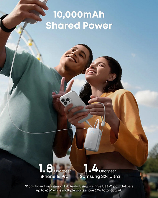 Портативний зарядний пристрій Anker Nano - 10000 mAh 45W Built-In USB-C Cable White (7198078) Київ - фото 8