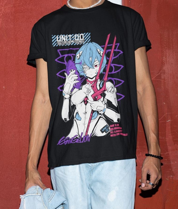 Футболка для мальчика аниме Евангелион оверсайз (рост от 165 до 180 ) Черний AnimeJ0892m Днепр - изображение 2