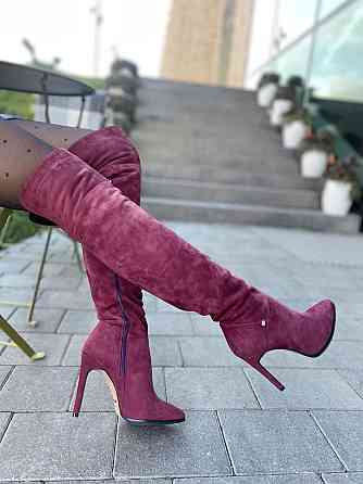 Nivelle Ботфорти жіночі демісезонні замшеві на підборах 5261 (10502) бордові / Чоботи весна-осі Коломыя