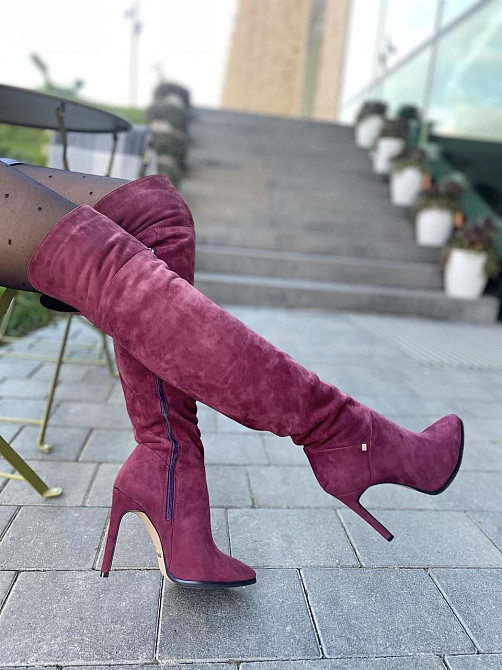 Nivelle Ботфорти жіночі демісезонні замшеві на підборах 5261 (10502) бордові / Чоботи весна-осі Коломыя - изображение 2