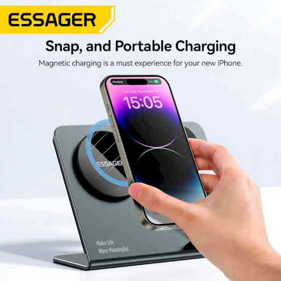 Бездротовий мультизарядний пристрій Essager Ruicheng desktop magnetic suction 15W (3 in 1) black Одеса