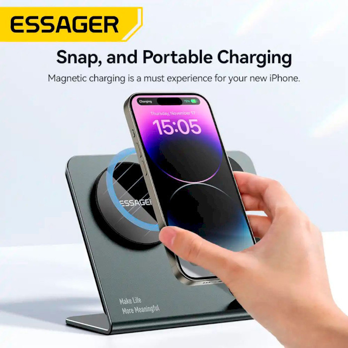 Бездротовий мультизарядний пристрій Essager Ruicheng desktop magnetic suction 15W (3 in 1) black Одеса - фото 5