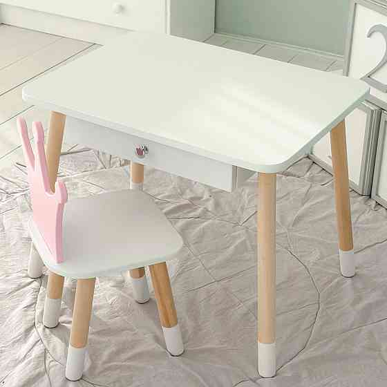 Дитячий столик білий і стільчик корона біло-рожевий. Столик із шухлядою для олівців і розмальовок 56787 Київ