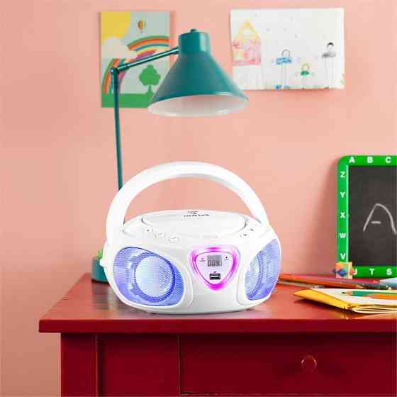 Roadie CD Boombox FM Radio Light Show CD Player Bluetooth 5.0 White (Германия, читать описание) Рівне