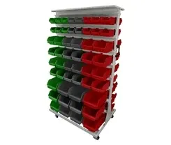 Leomar Wózek do pojemników warsztatowych, dwustronny, jezdny. Wym: 1690x940x675mm z półką 104 pojemniki, zielone, szare, czerwone Київ