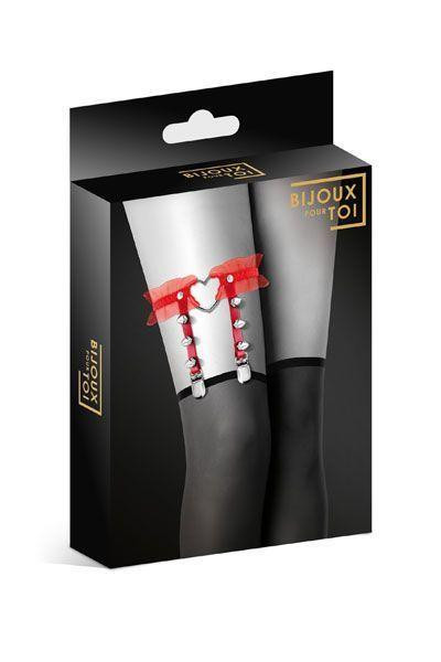 Гартер на ногу Bijoux Pour Toi - WITH HEART AND SPIKES Red, сексуальная подвязка с сердечком Sex Aura Киев - изображение 3