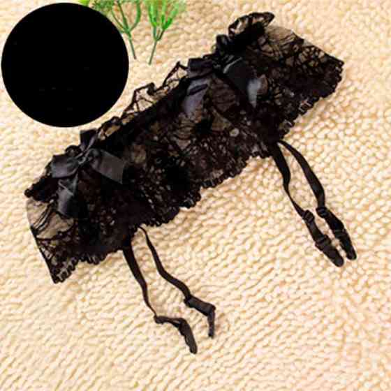 Кружевные стринги с поясом для чулок - Черный - XS/S/M – Эротическое бельё Винница