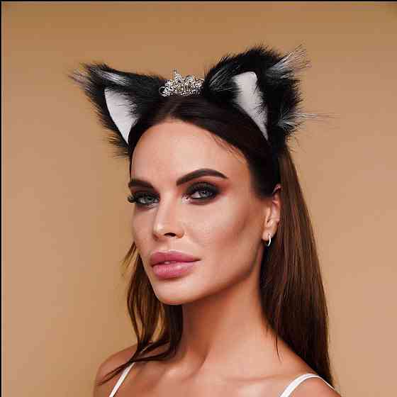 Меховые ушки кошки, Черные с белым OKOVA Sex Aura Киев