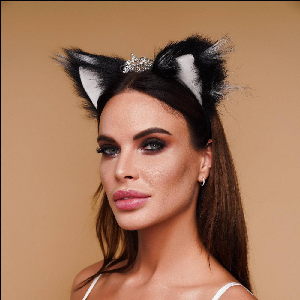 Меховые ушки кошки, Черные с белым OKOVA Sex Aura Киев - изображение 1