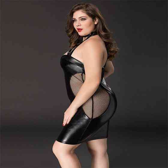 Еротична сукня JSY «Спокуслива Міла» Plus Size Black, прозорі вставки, стрепи, халтер Sex Aura Київ