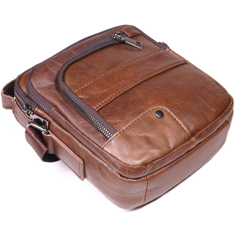 Удобная мужская сумка через плечо из натуральной кожи Светло-коричневый (Vintage) Киев - изображение 9