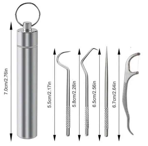 Набор инструментов для чистки зубов 7 шт + футляр металл Днепр - изображение 2