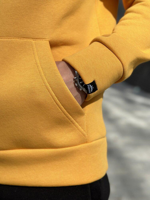 Тепле чоловіче худі на флісі з капюшоном жовте Pobedov 008 ЗИМА Київ - фото 2