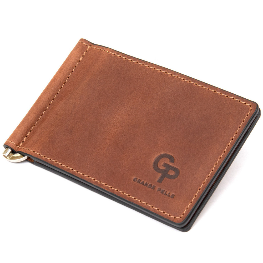 Мужской кожаный винтажный зажим Коричневый (GRANDE PELLE) Киев - изображение 11