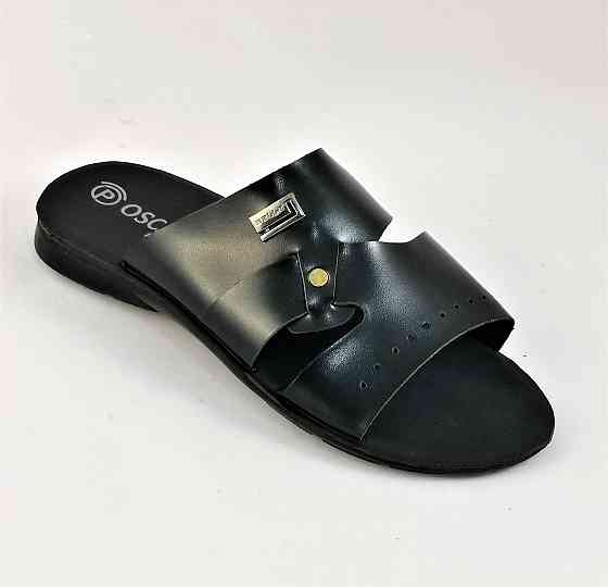 Мужские Шлёпанцы Тапочки Сланцы Чёрные Кожаные (размеры: 41,42,43,44,45) Днепр