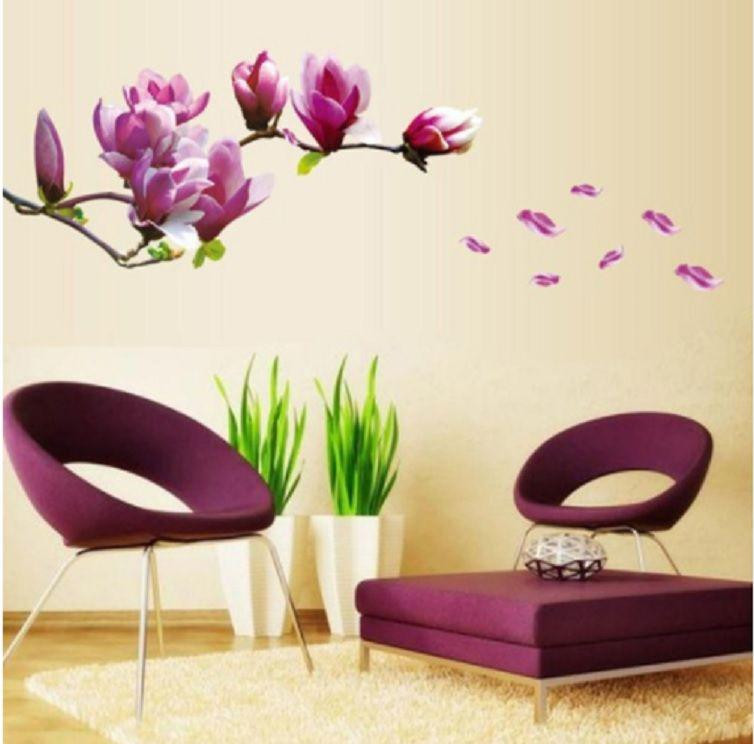Вінілова наклейка на стіну Квіти з дефектом 50 на 70 см фіолетовий Київ - фото 1