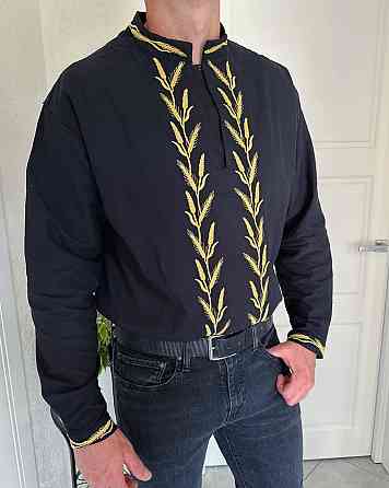 Мужская вышиванка с традиционной украинской вышивкой без пуговиц коттон 80%, 20% полиэстер 48, Черный Одесса