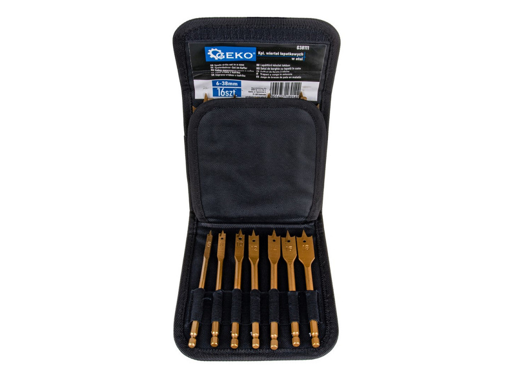 Набір свердл перових "GeKo" з хвостовиком для шуруповерта Hex E6,3 (1/4") 6-38мм в кейсі, к-т 16 шт. Киев - изображение 3