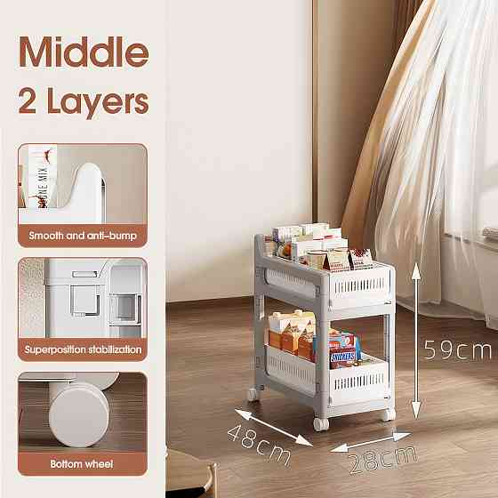 Этажерка на колесиках, двухъярусная полка для хранения предметов, органайзер для ванной, кухни, офиса, размер Каменец-Подольский