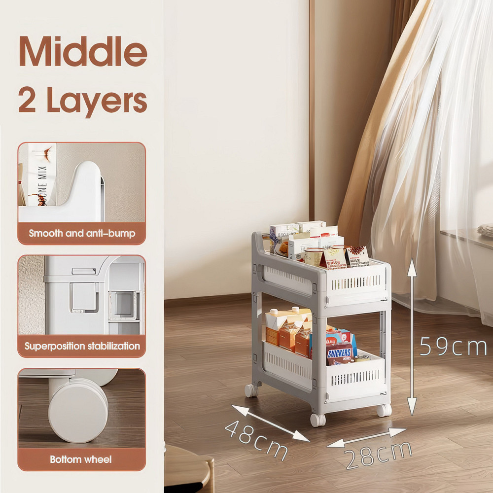 Етажерка на коліщатках, двоярусна полиця для зберігання предметів, органайзер для ванної, кухні, офісу, розмір 48×28×59 см Кам'янець-Подільський - фото 5