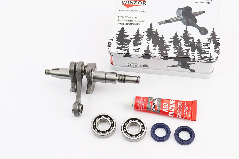 Колінвал, палець 10mm MS-180 + підшипник + підшипник 6002-2шт + сальник 15x25x5-2шт, металева коробка Киев - изображение 1