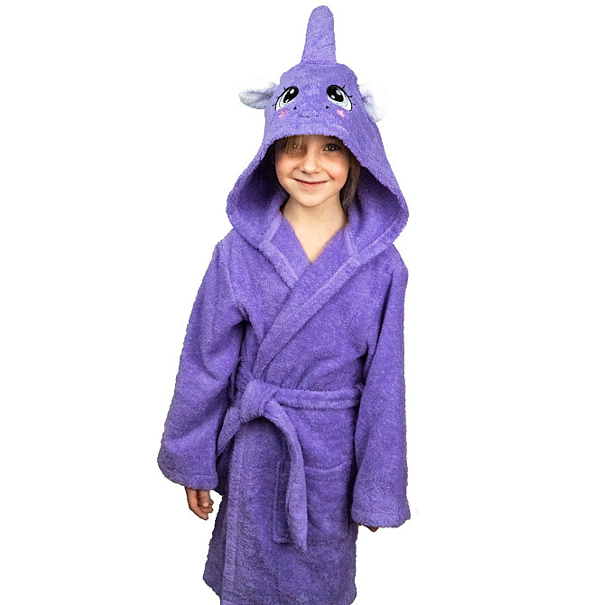 Детский махровый халат с капюшоном Единорог 400г/м2 (Лавандовый) 116-122 см Сумы - изображение 3