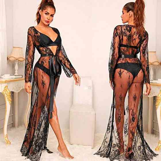 Еротичні гіпюровий халатик у підлогу — S/M — Еротична білизна Вінниця