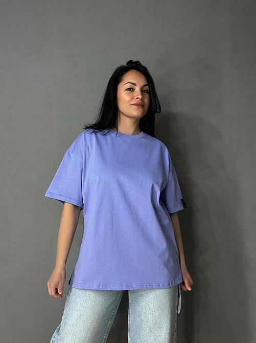 Футболка женская A-N 26075 оверсайз базовая с нашивкой, сиреневый, one size Киев - изображение 10