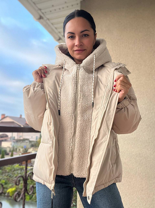 Куртка жіноча Lady Yep 8096 оверсайз з капюшоном і хутром тедді бежева, бежевий, 44 Київ - фото 5
