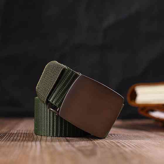 Крепкий мужской ремень с металлической пряжкой из текстиля Зеленый (Vintage) Киев